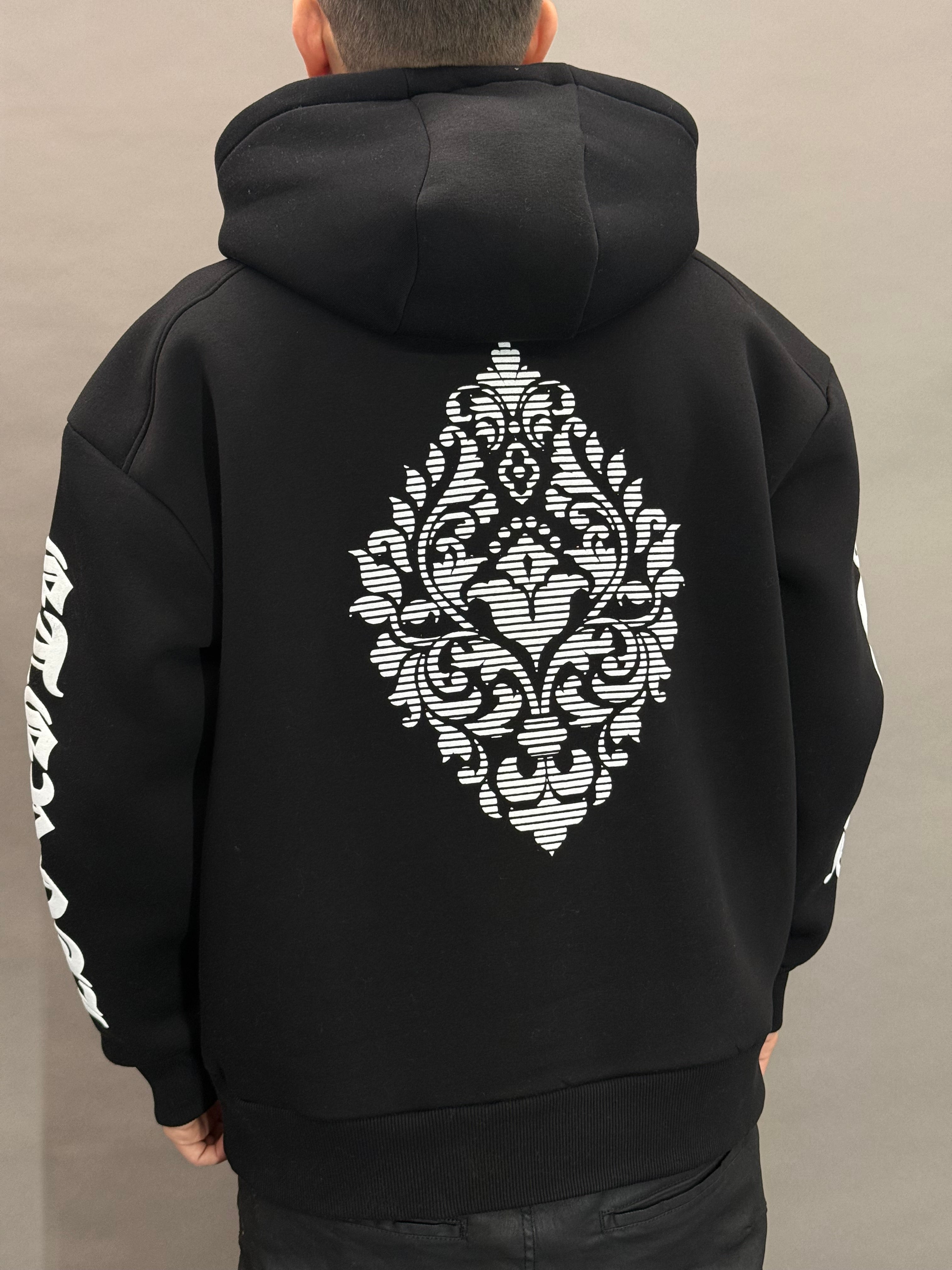 Hooded Print All Sides Black