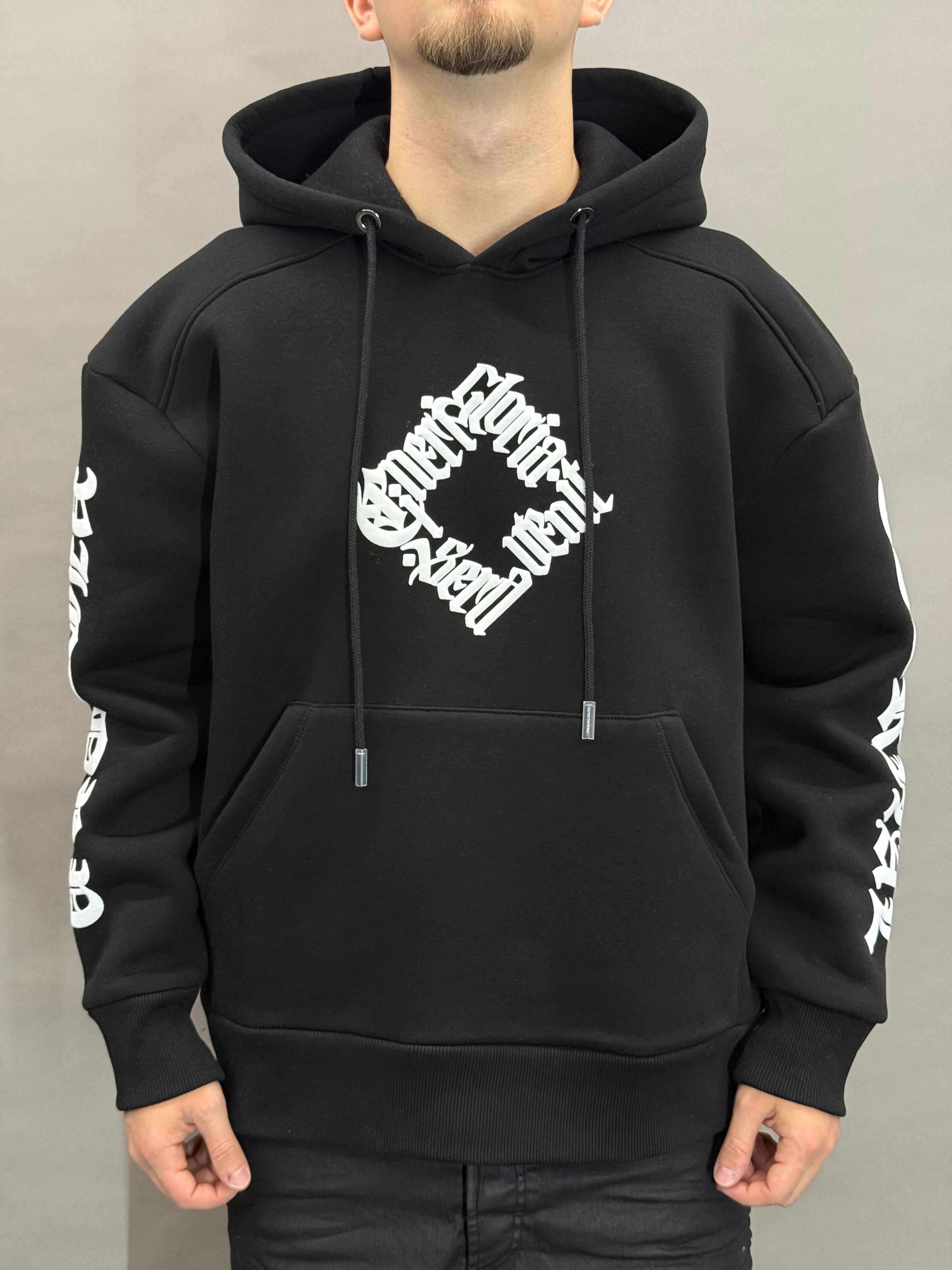 Hooded Print All Sides Black