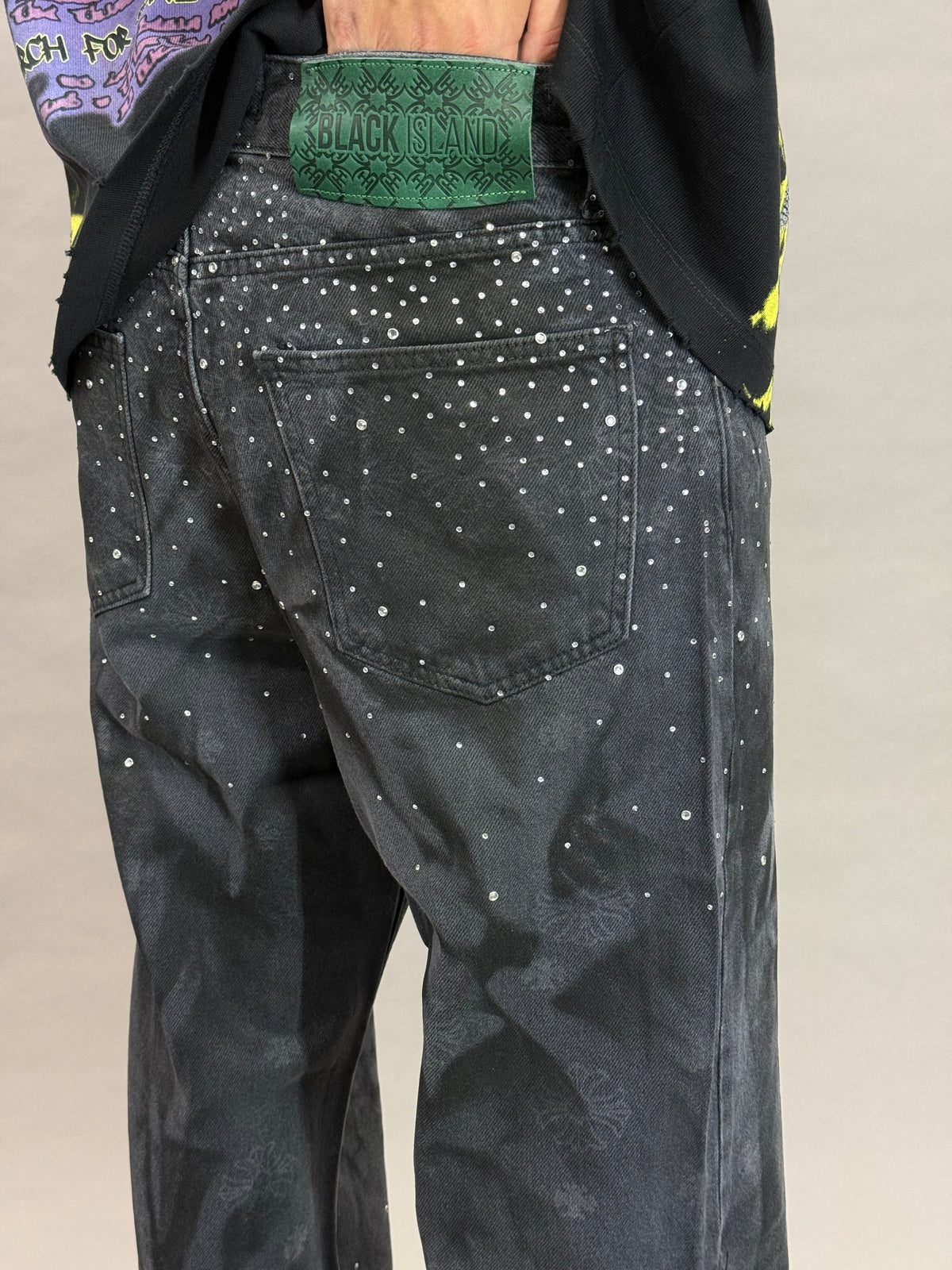 Rhinestone Washed Baggy BI