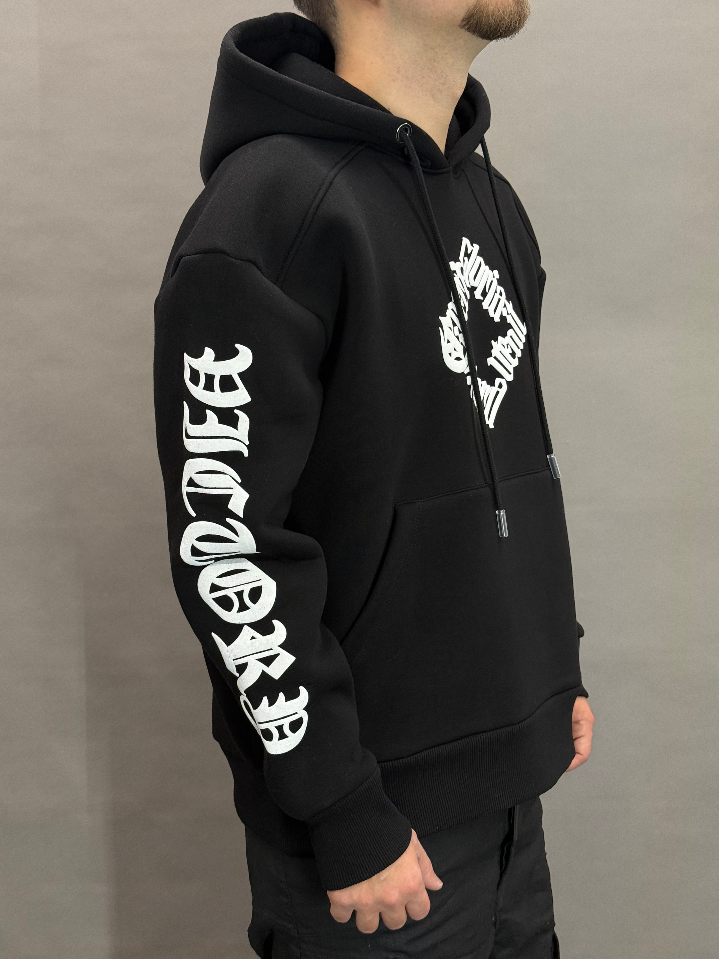 Hooded Print All Sides Black