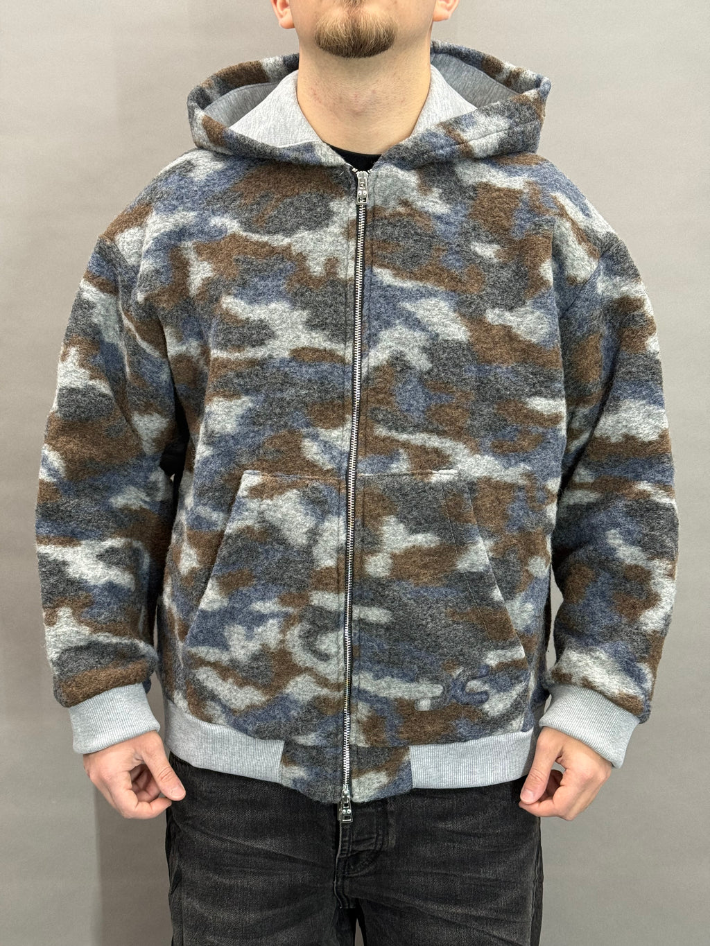 Grey Camouflage Wool Hoodie