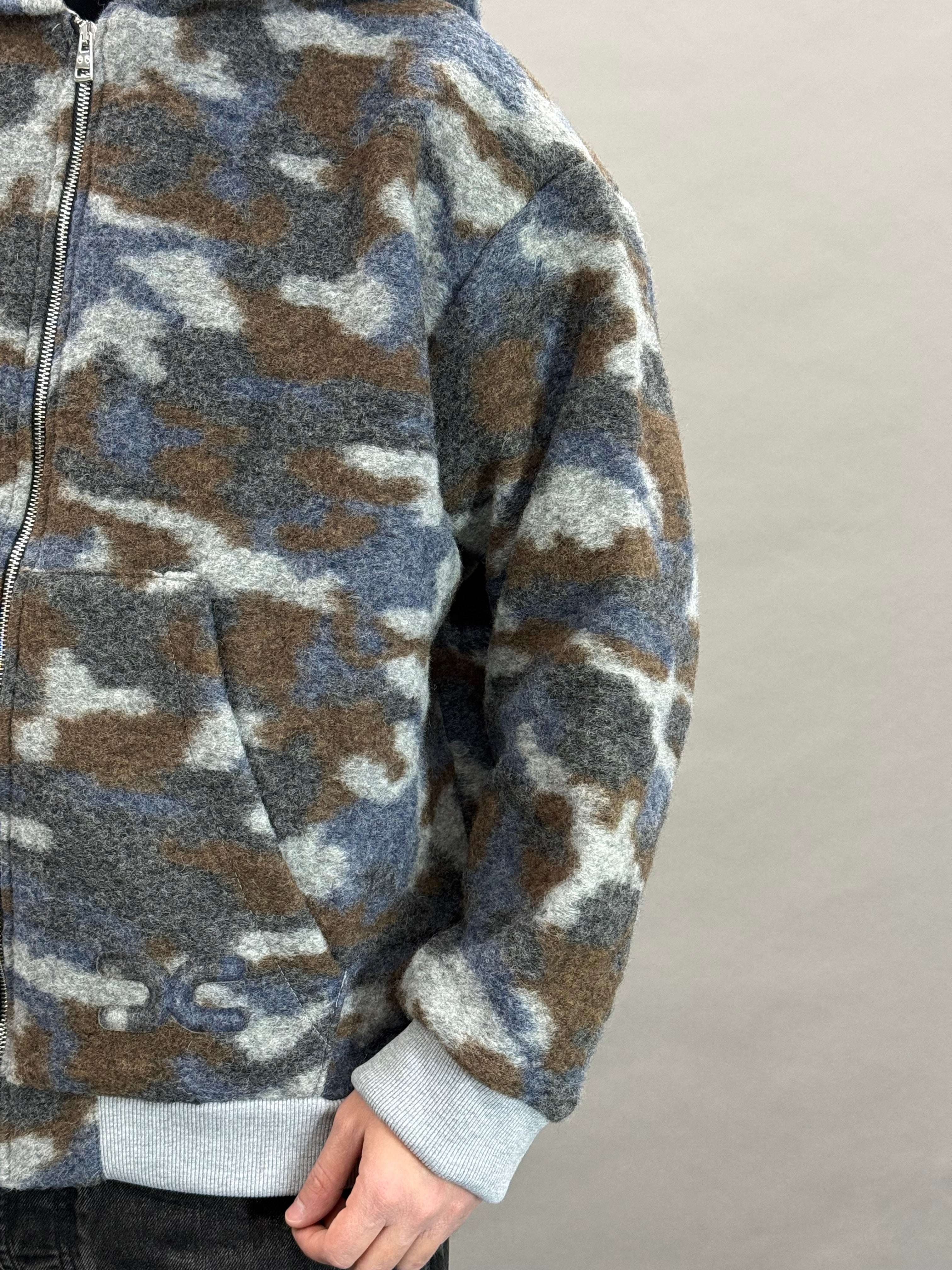 Grey Camouflage Wool Hoodie
