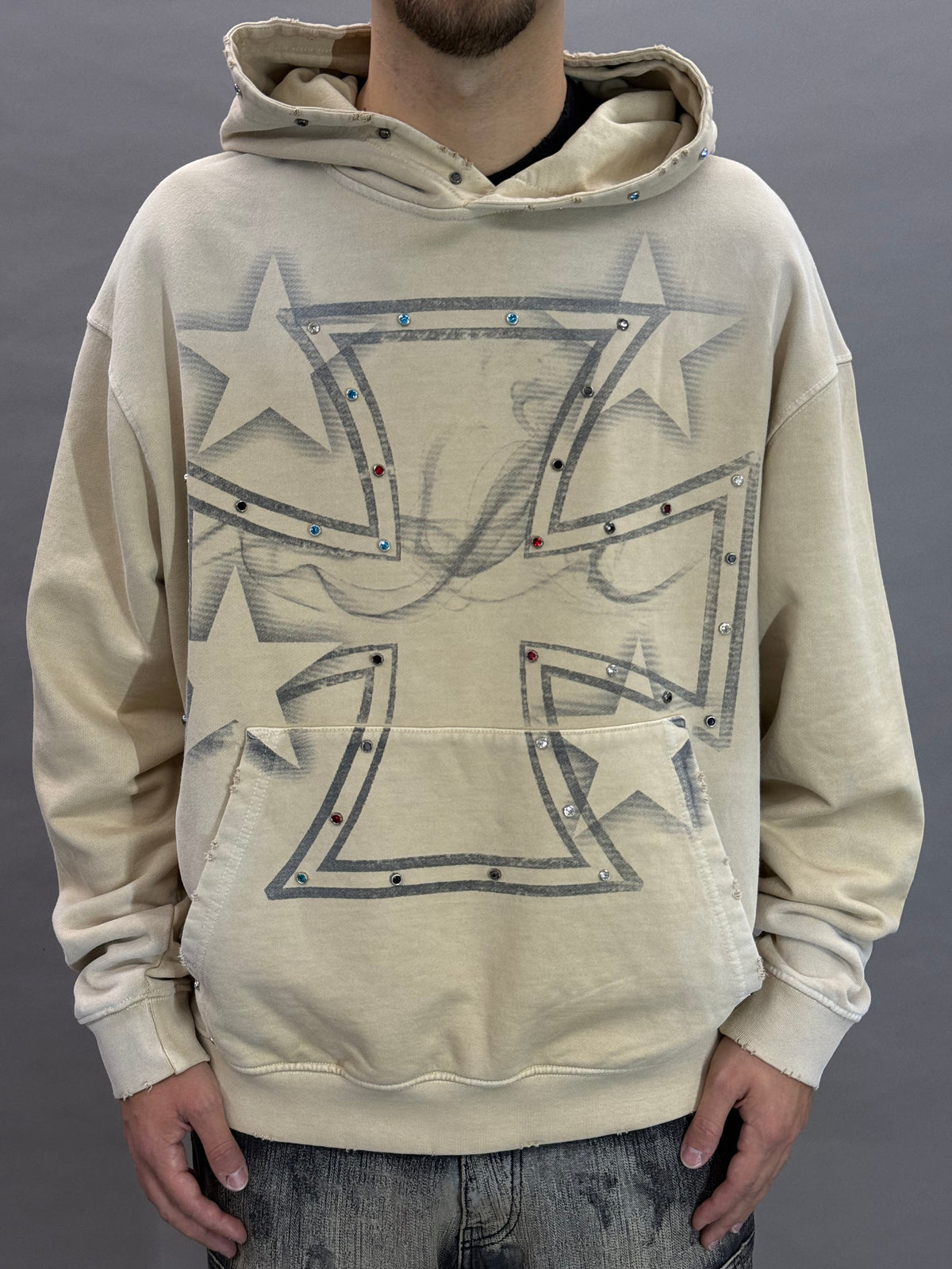 Studded Iron Cross Beige BI