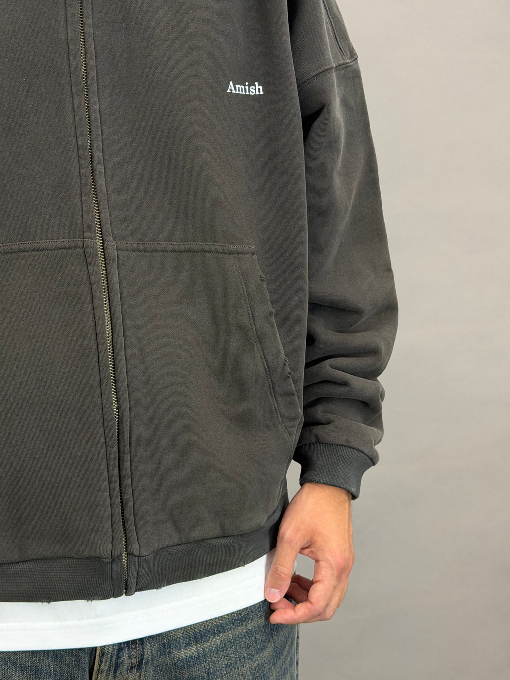 Hood Zip Sweater Micrologo Amish