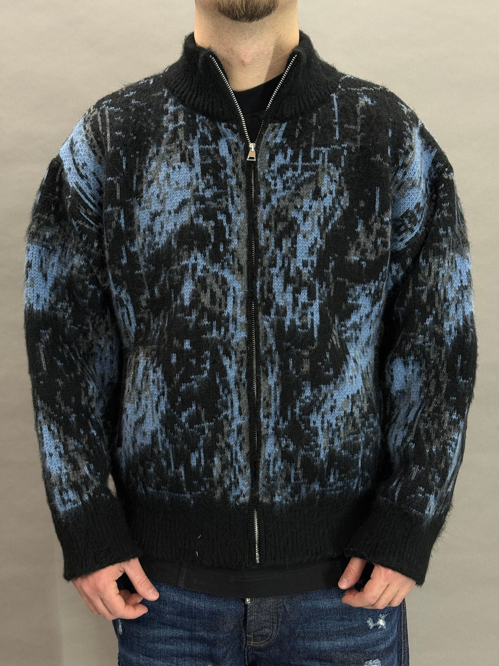 Pull Zip Black Brushed Wool