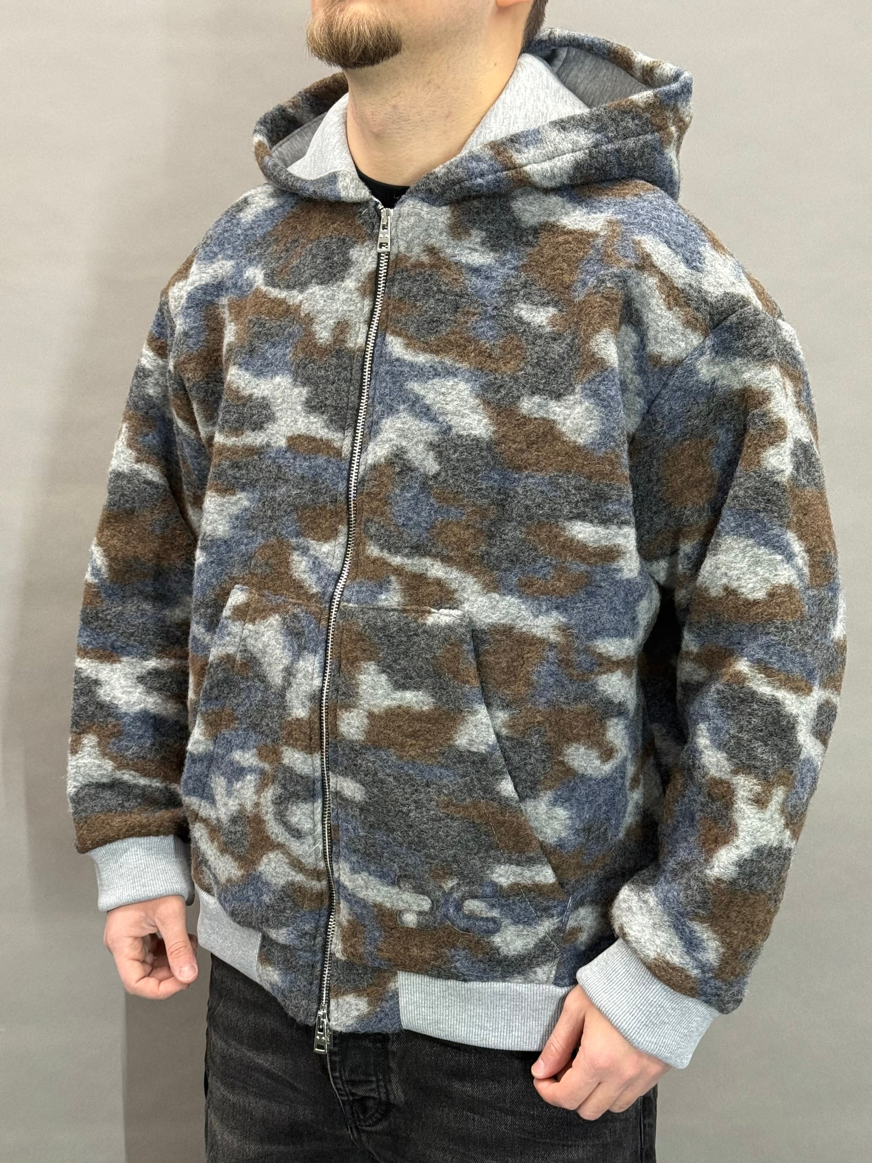 Grey Camouflage Wool Hoodie