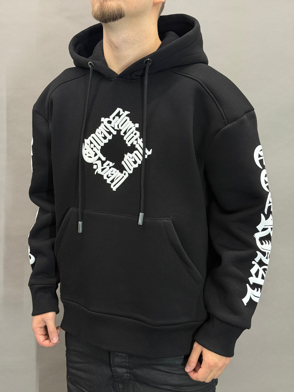 Hooded Print All Sides Black