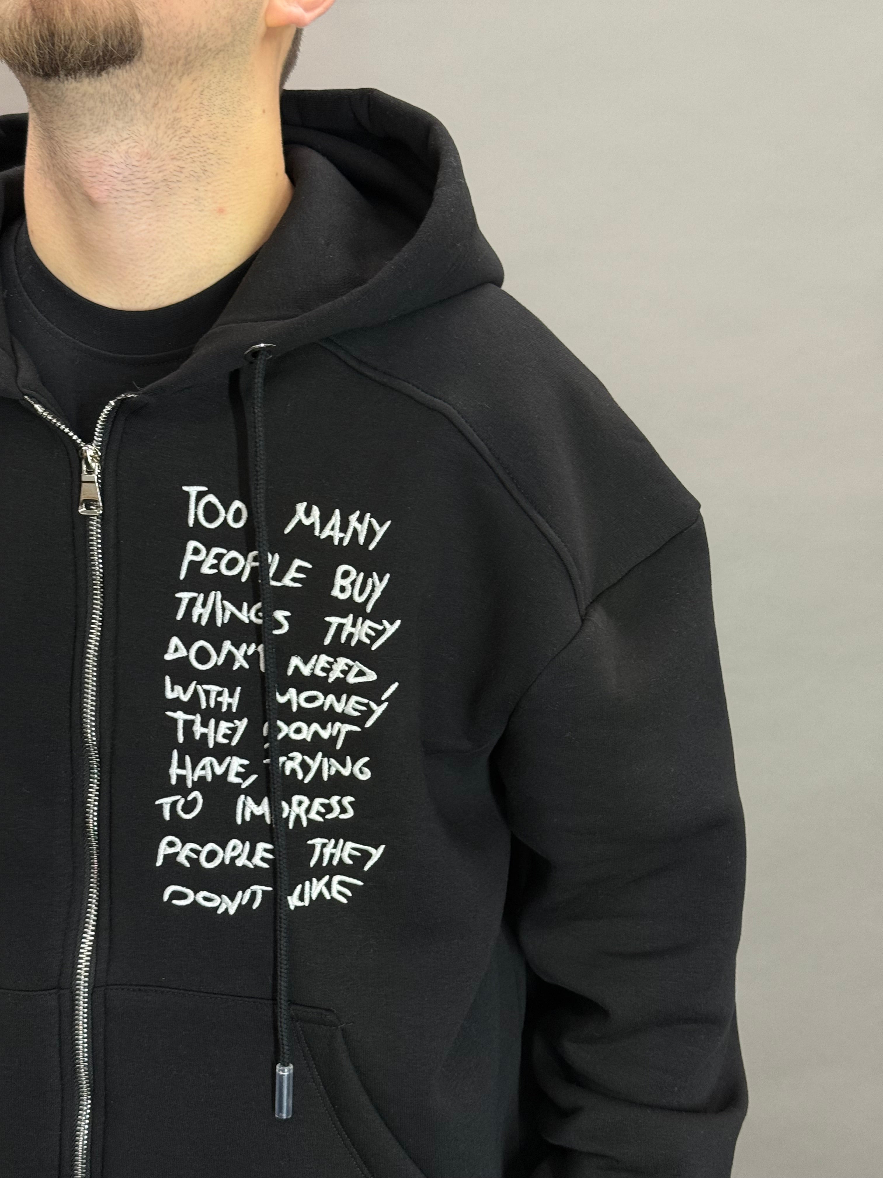 Black Hoodie Zip Too Many