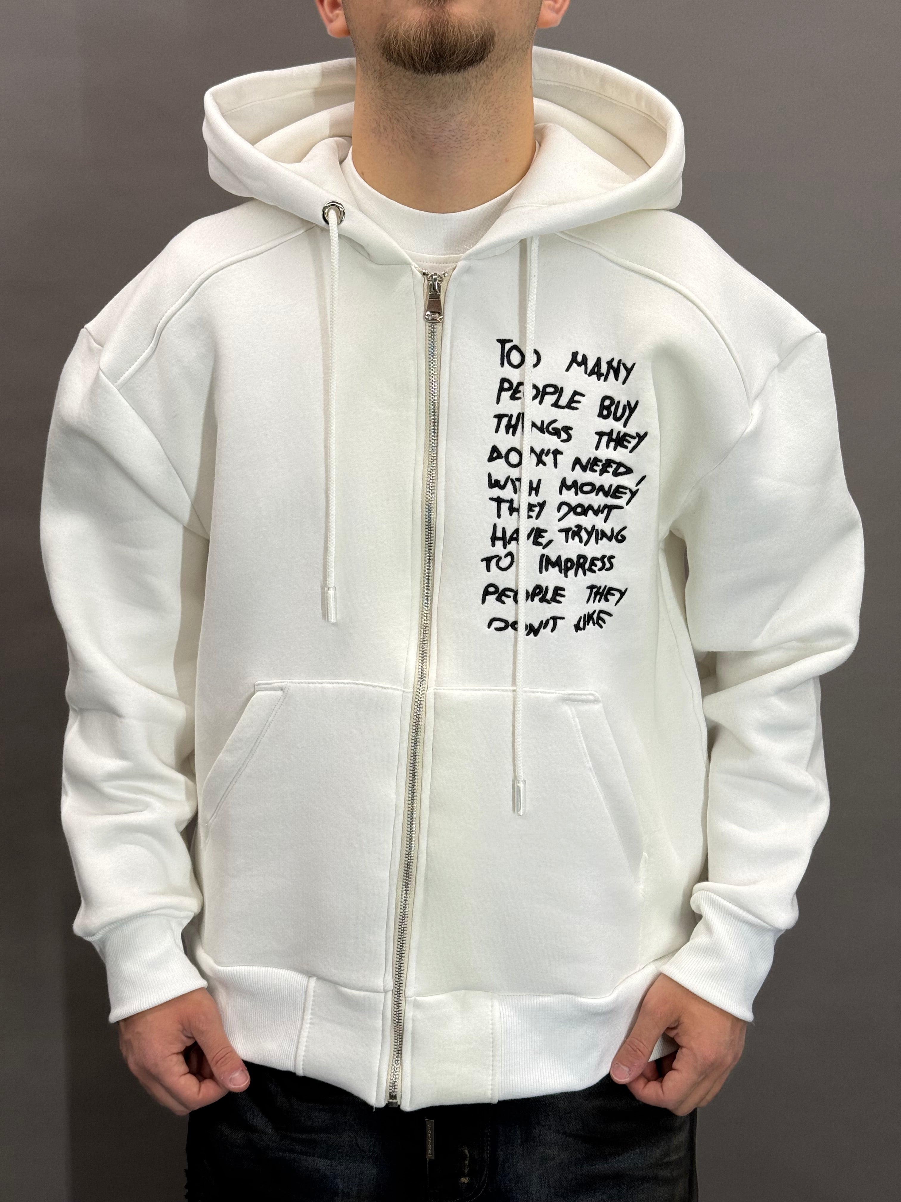 White Hoodie Zip Too Many