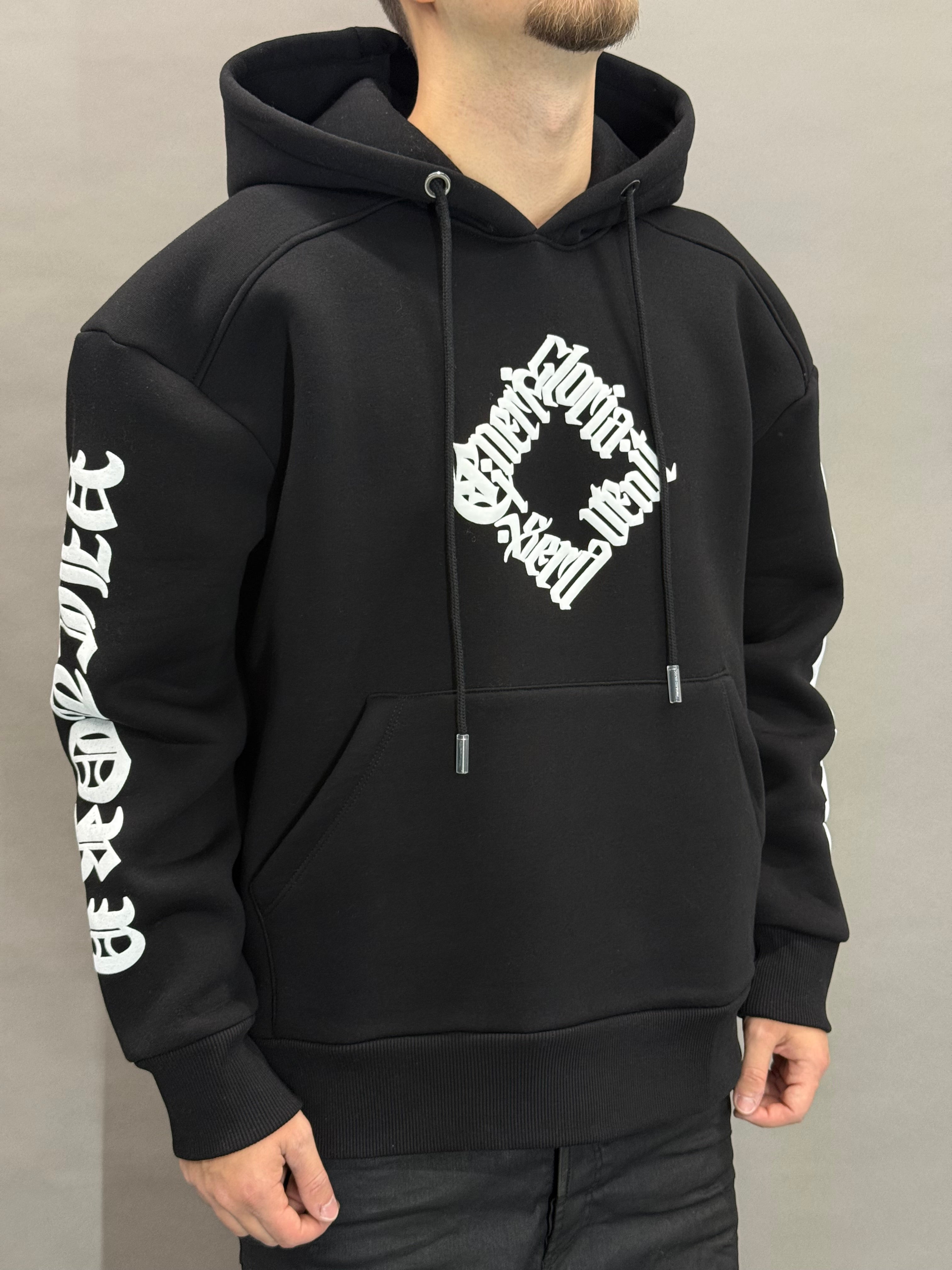 Hooded Print All Sides Black