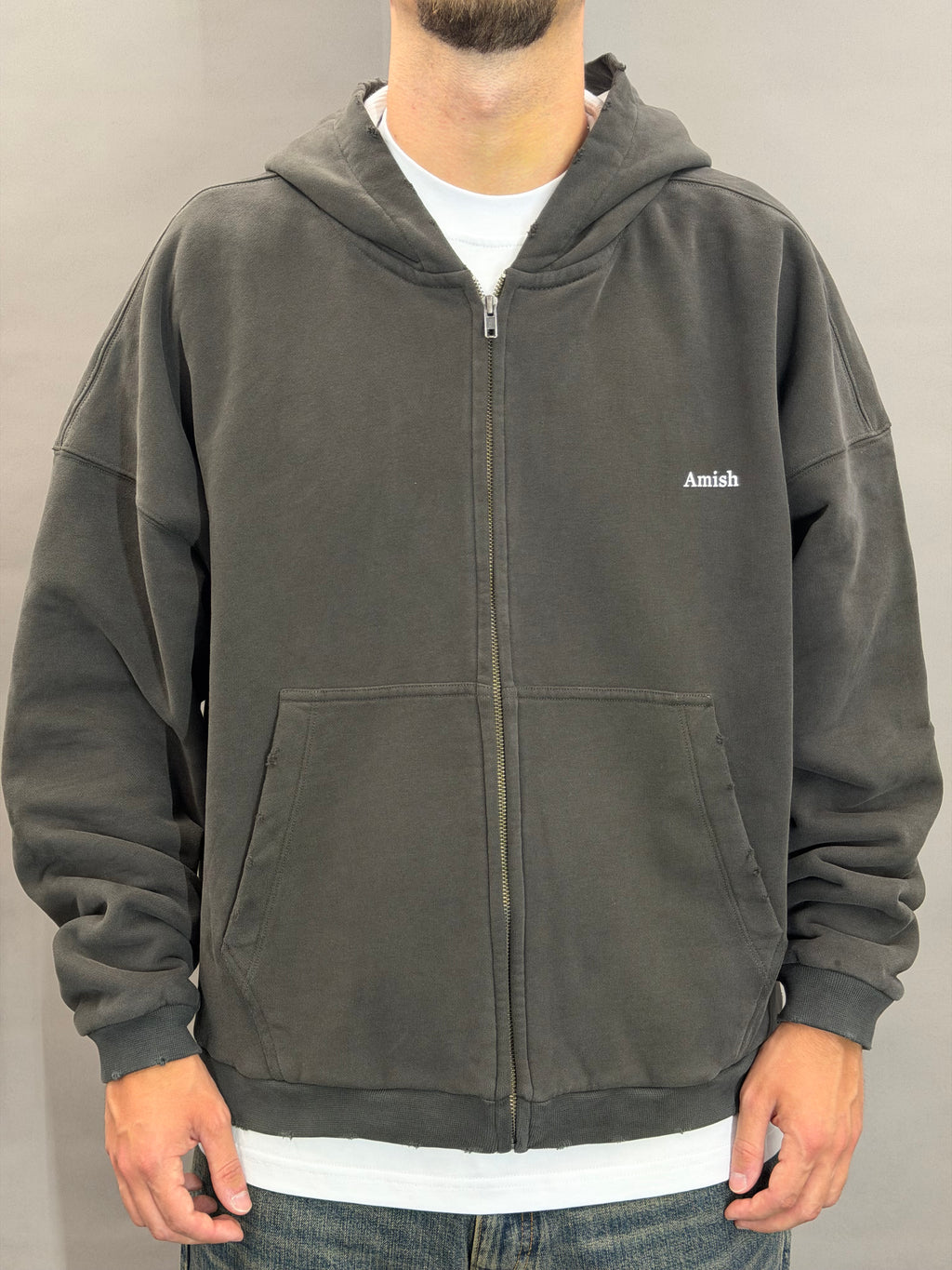Hood Zip Sweater Micrologo Amish