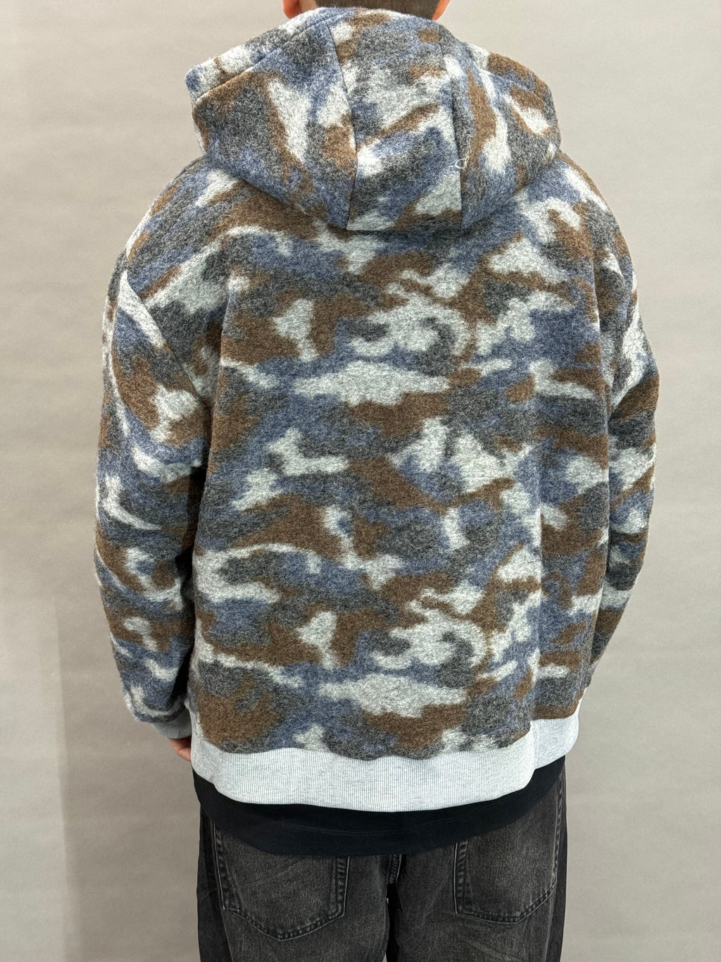 Grey Camouflage Wool Hoodie