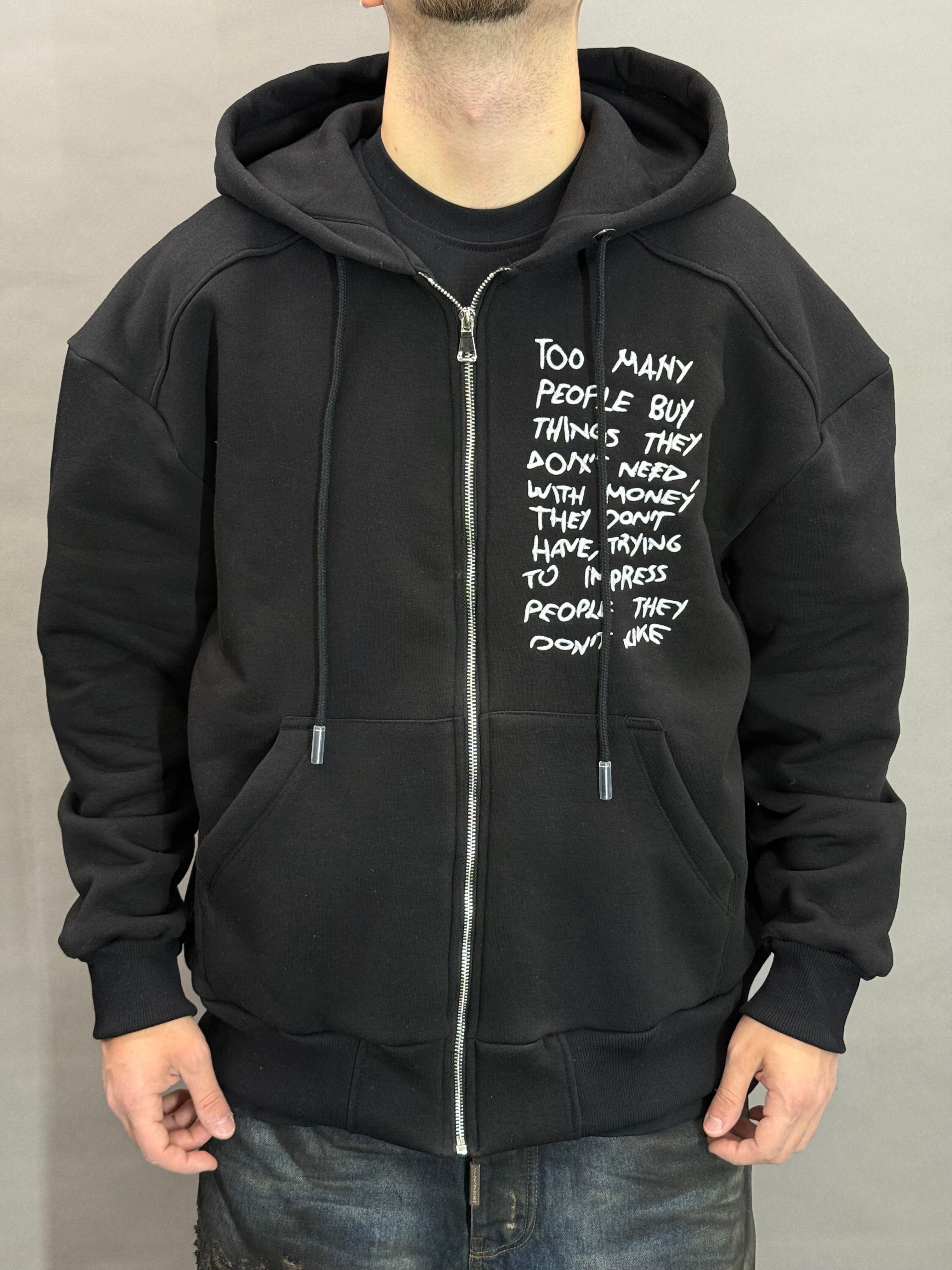 Black Hoodie Zip Too Many