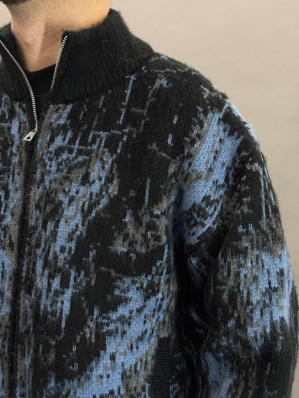 Pull Zip Black Brushed Wool