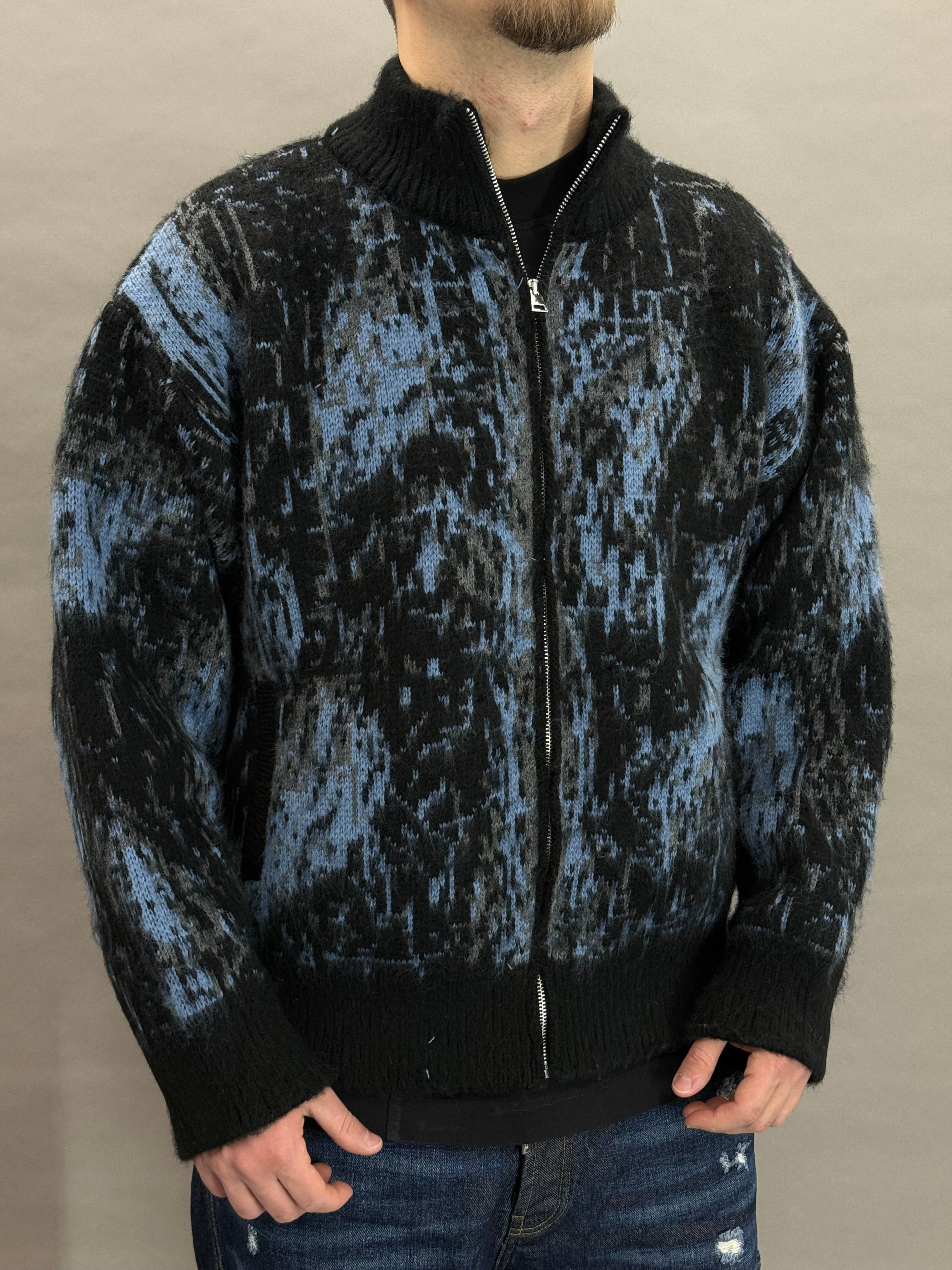 Pull Zip Black Brushed Wool