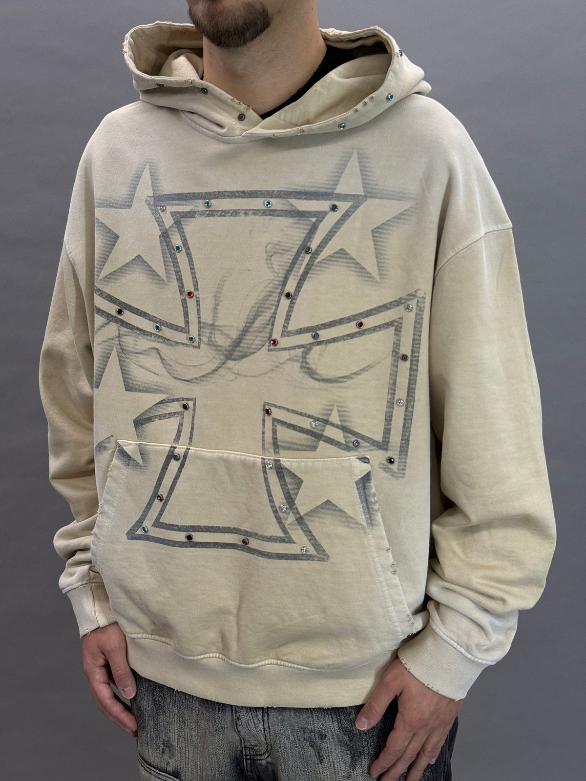 Studded Iron Cross Beige BI