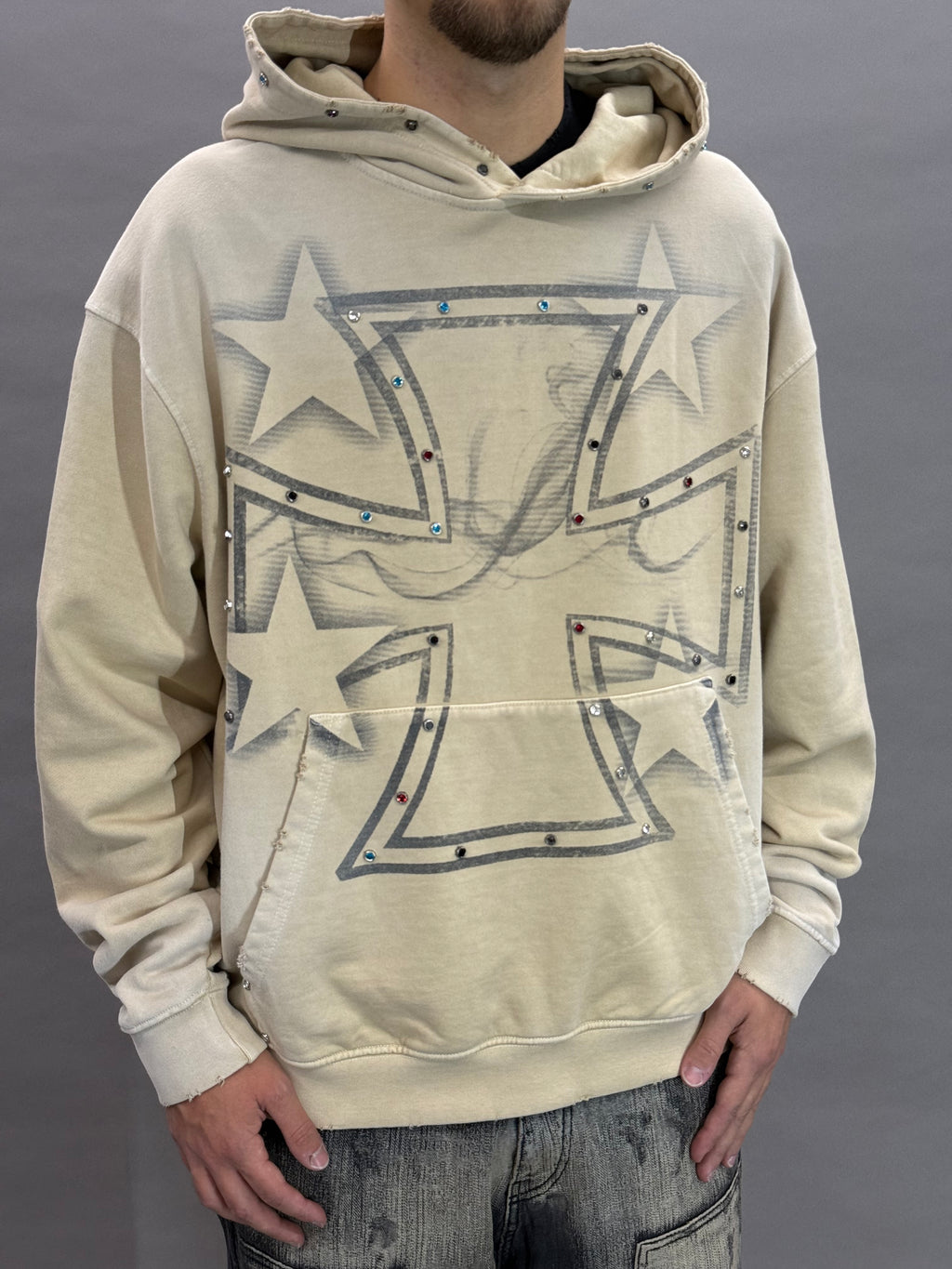 Studded Iron Cross Beige BI