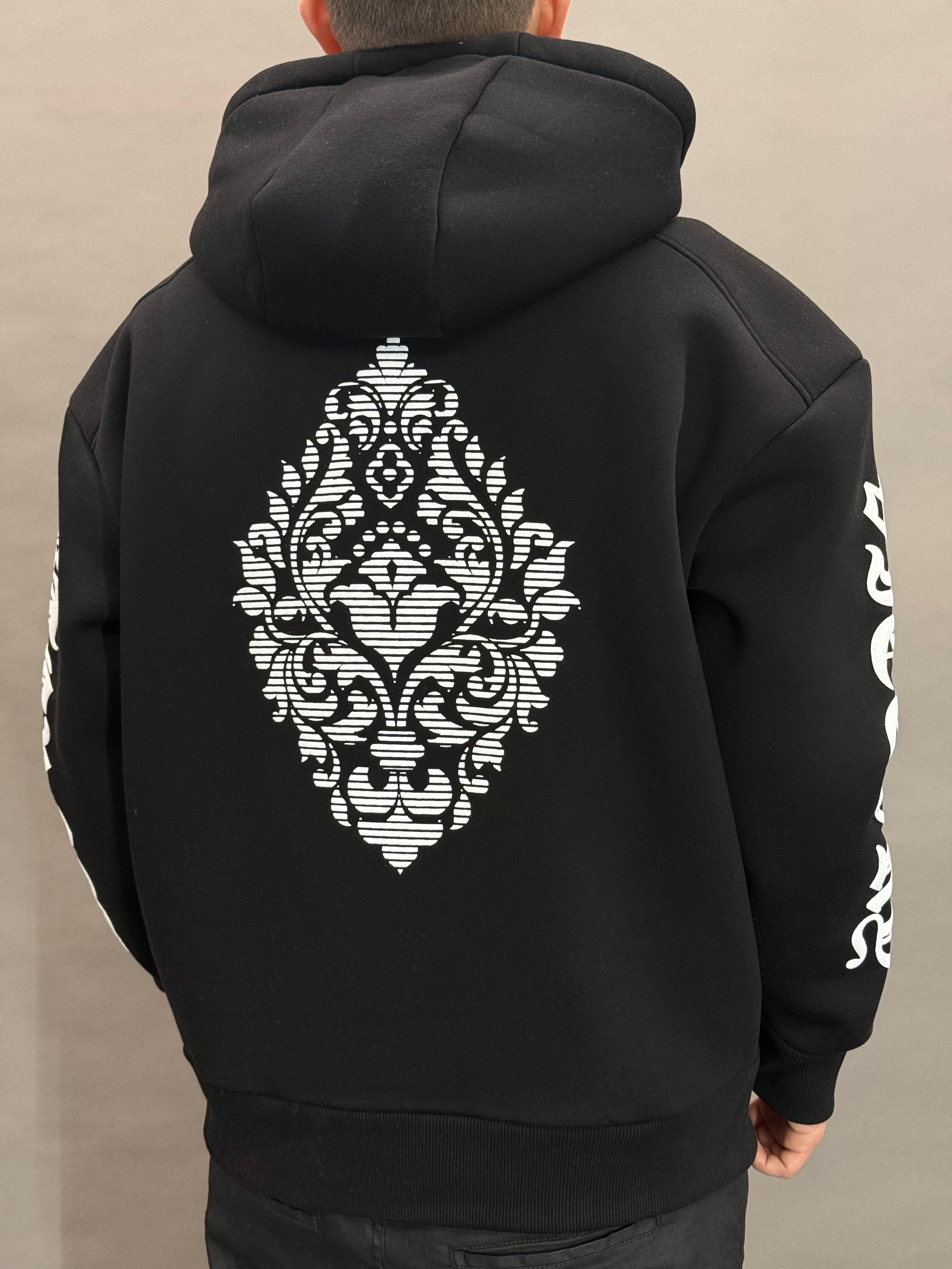Hooded Print All Sides Black